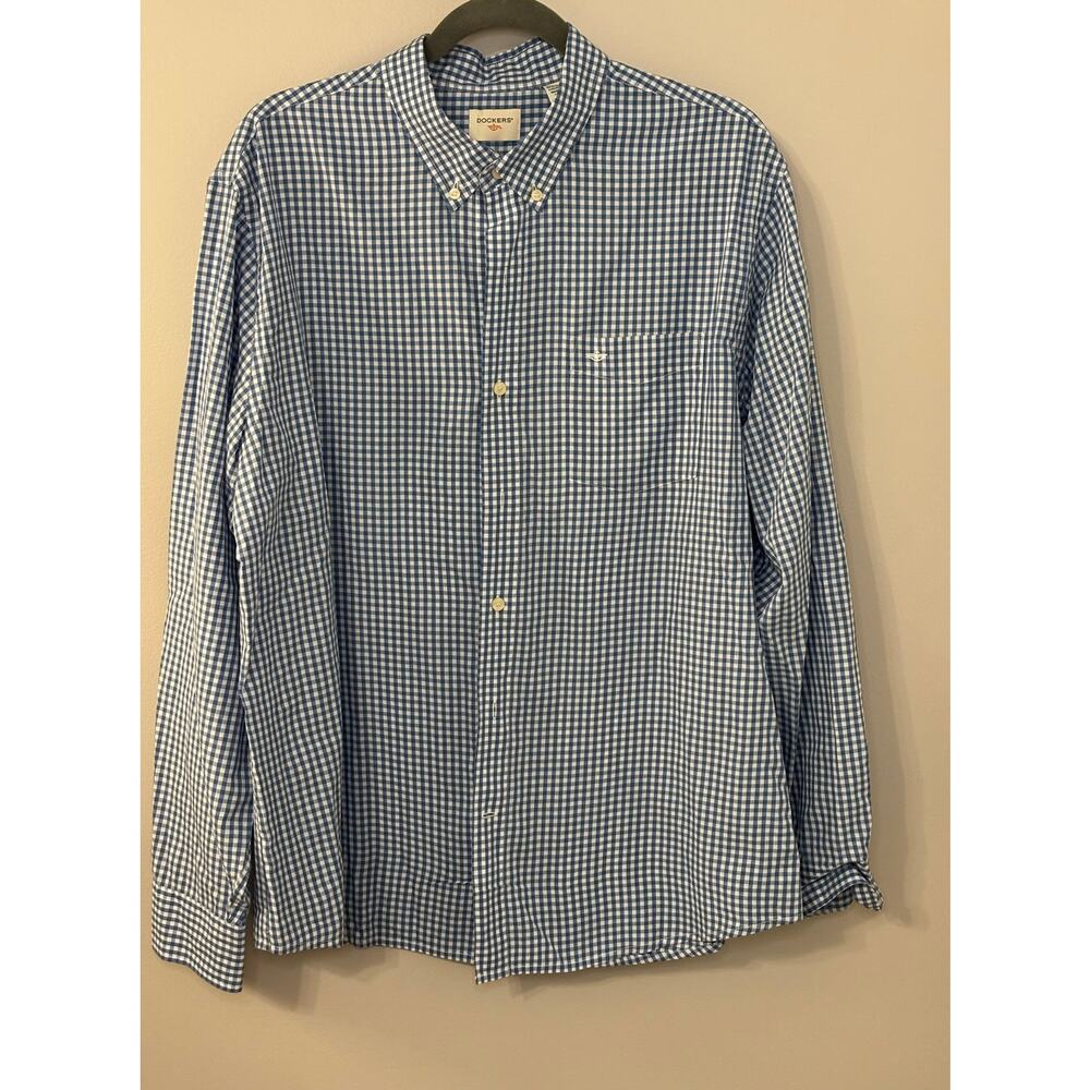EUC Dockers cotton/poly blend long sleeve blue and white casual shirt, XL